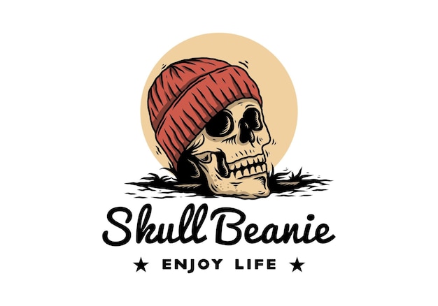 Skull head wearing beanie illustration design