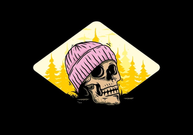 Skull head wearing beanie illustration design