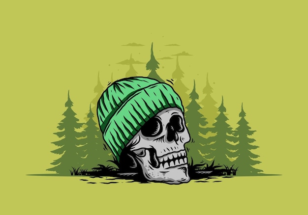 Skull head wearing beanie illustration design