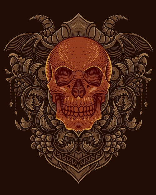 Skull head with antique engraving style