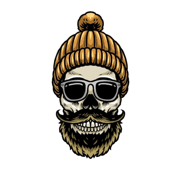 Vector skull head with benie hat logo design vector