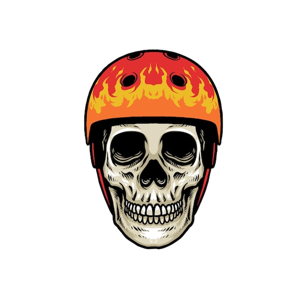 Skull Head With BMX Fire Helmet Logo Design Vector