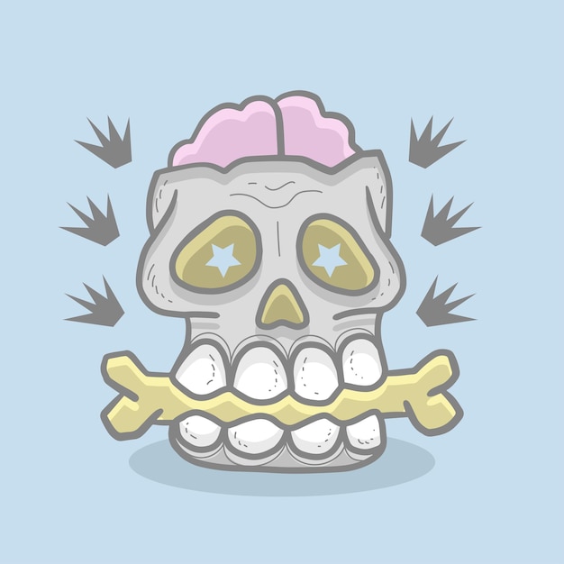 Vector skull head with brain pink