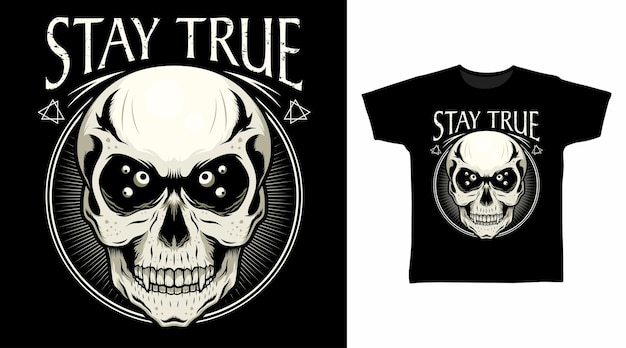 Skull Head with Eyes illustration t-shirt design concept.