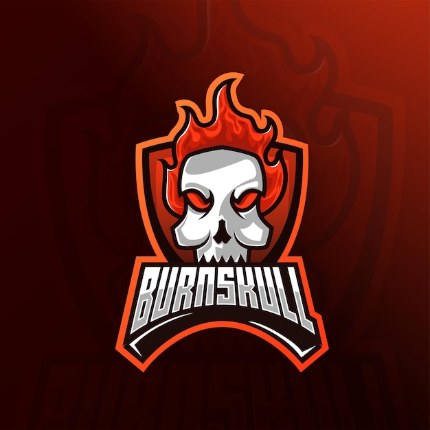 Skull head with fire hair mascot esport logo design