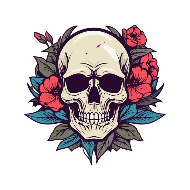 Vector skull head with flower decoration vector clip art illustration