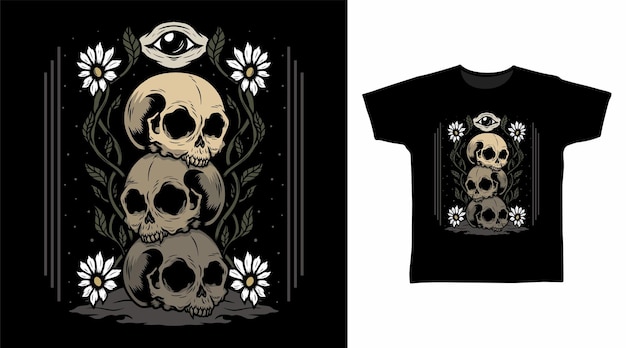 Skull head with flowers t shirt and apparel design concepts