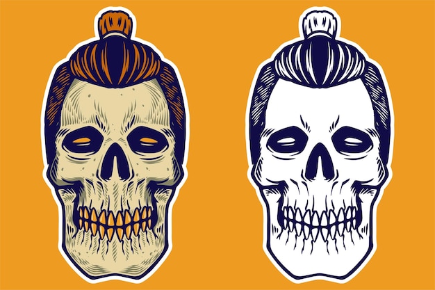 Skull head with hair vector illustration