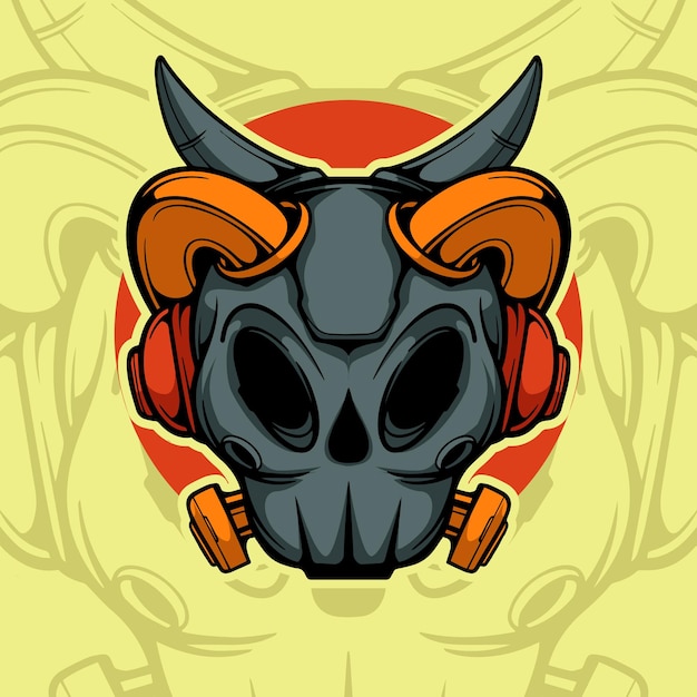 SKULL HEAD WITH THE HORN VECTOR ILLUSTRATION