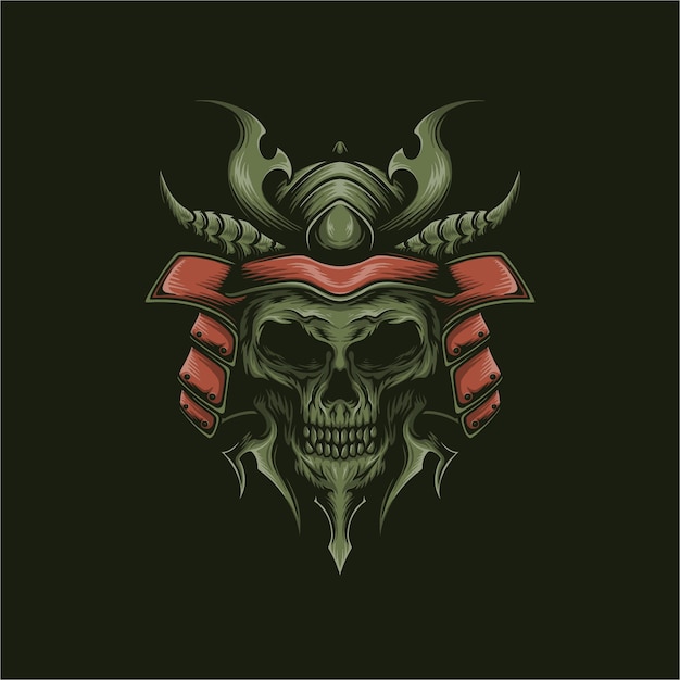 Skull head with japanese samurai culture vector illustration