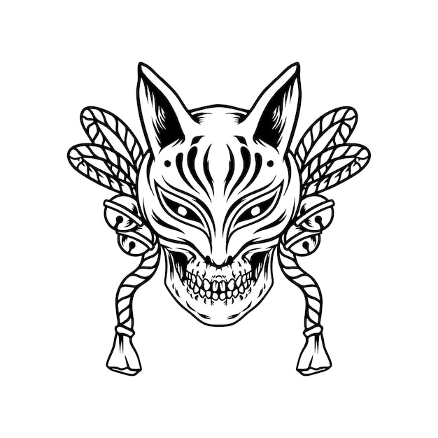 skull head with kitsune mask silhouette