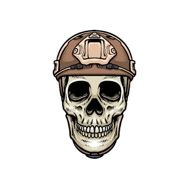 Skull Head With Military Helmet Logo Design Vector