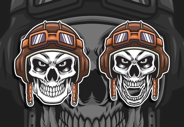 Skull head with pilot helmet illustration