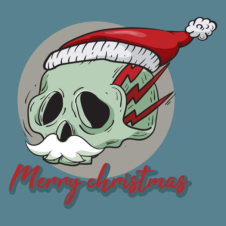 वेक्टर skull head with santa claus christmas hat illustration