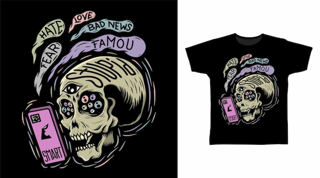 Skull head with smartphone t shirt and apparel design concepts