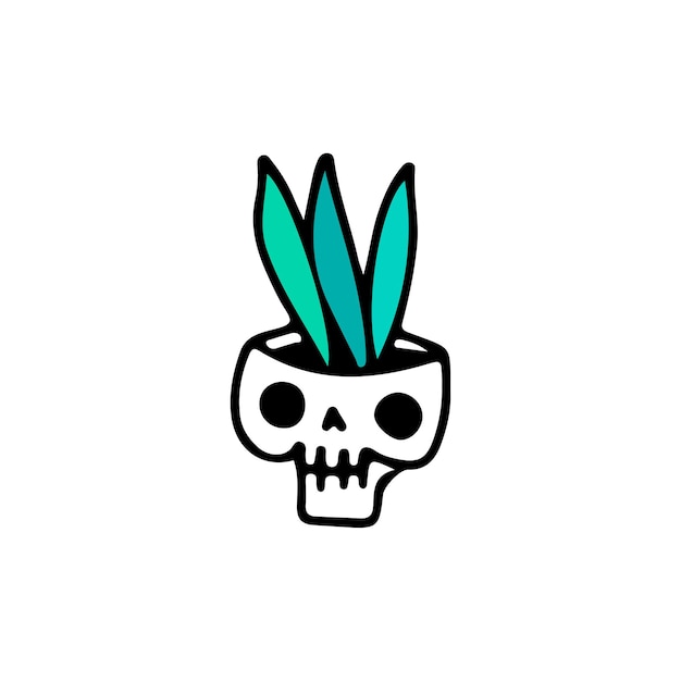 Skull head with snake plant, illustration for t-shirt, street wear, sticker.