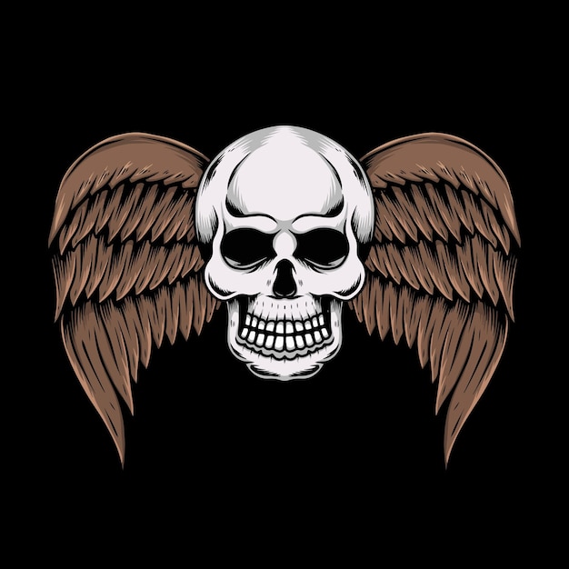 Vector skull head with wings