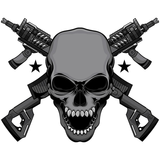 Vector skull heads and machine guns