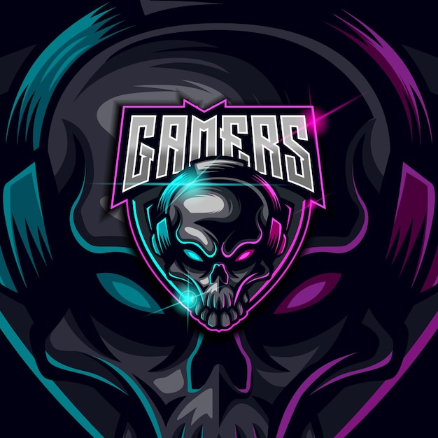 Vector skull headset gaming esport logo design template