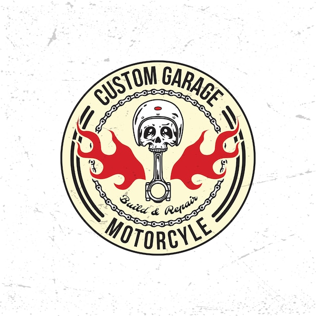 Distintivo del logo del motociclo vintage del garage del casco del teschio