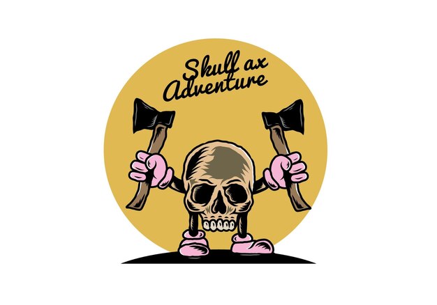 Vector skull holding two ax illustration design