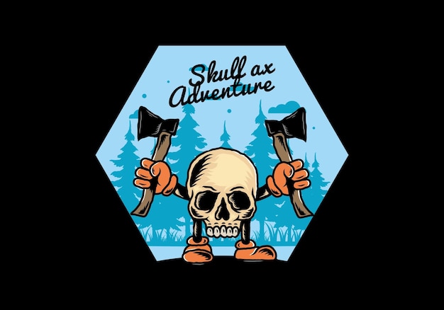 Skull holding two ax illustration design