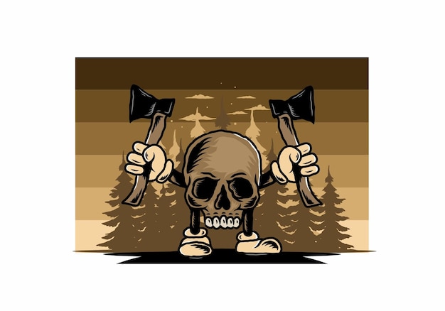 Vector skull holding two ax illustration design