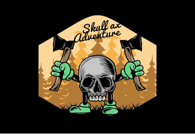 Skull holding two ax illustration design