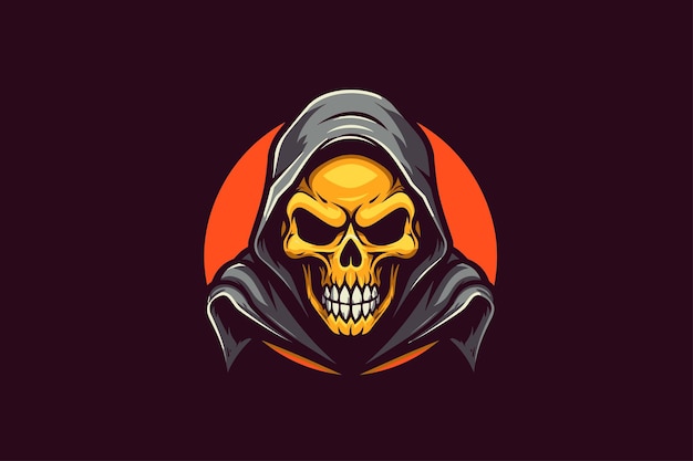 Skull in the hood Vector illustration on a dark background