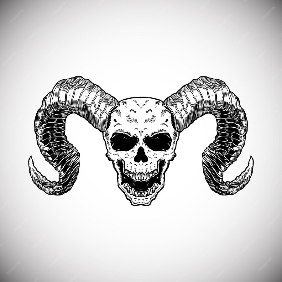 Premium Vector Skull horn demon outline drawing illustration artwork