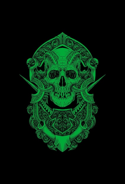 Vector skull and horn with ornament artwork illustration