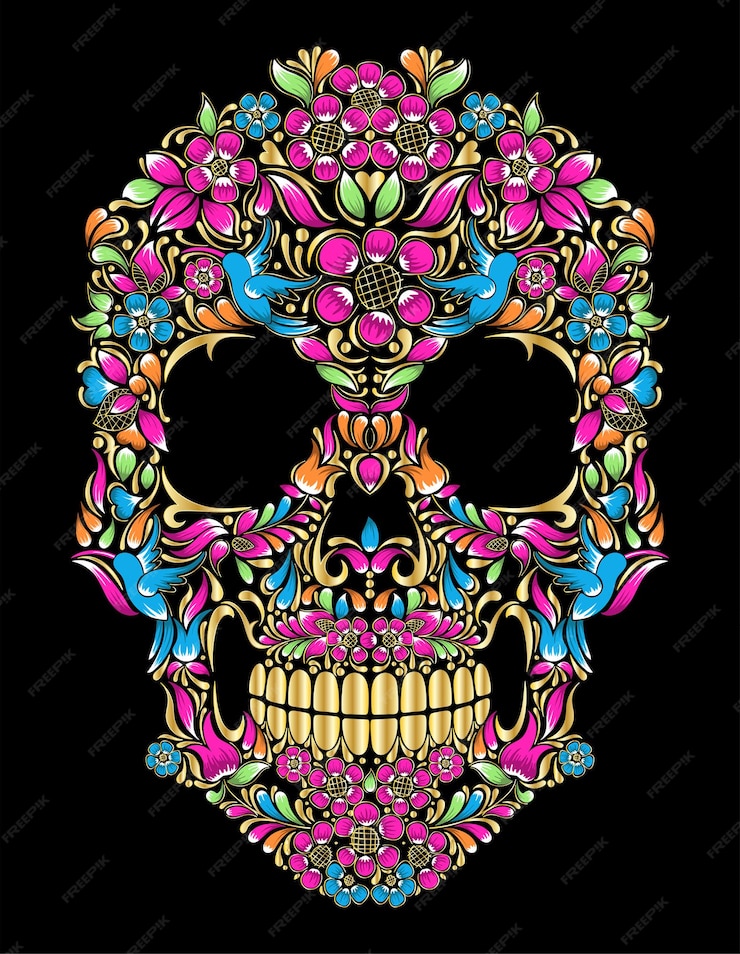 Premium Vector | Skull huichol colorful mexican