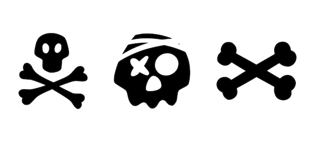 Skull icons set. Skulls and crossbones in hand drawn style