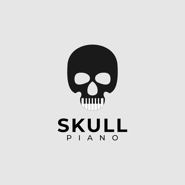 Skull illustration logo with piano teeth isolated black background