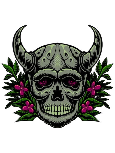 Skull illustration vector with flower