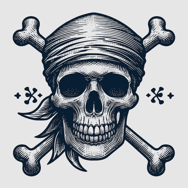 Vector skull illustration with engraving style