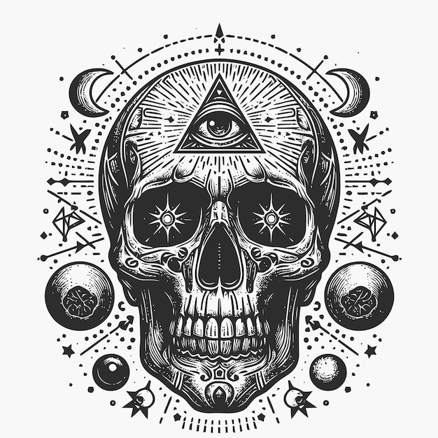 skull illustration with engraving style