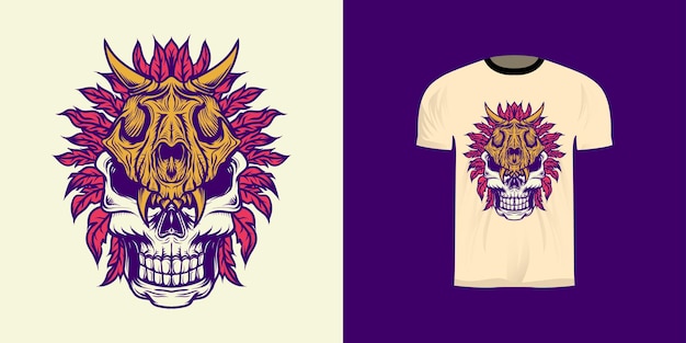 Skull illustration with lion skull helmet with retro coloring for t-shirt design