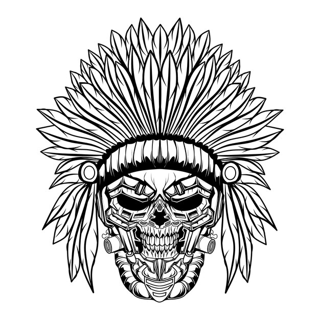 Skull indian  black and white