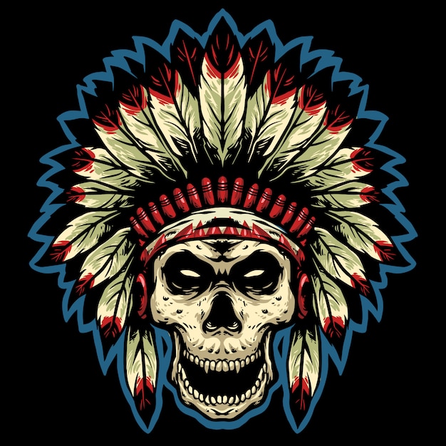 Vettore teschio indiana apache testa mascotte logo design