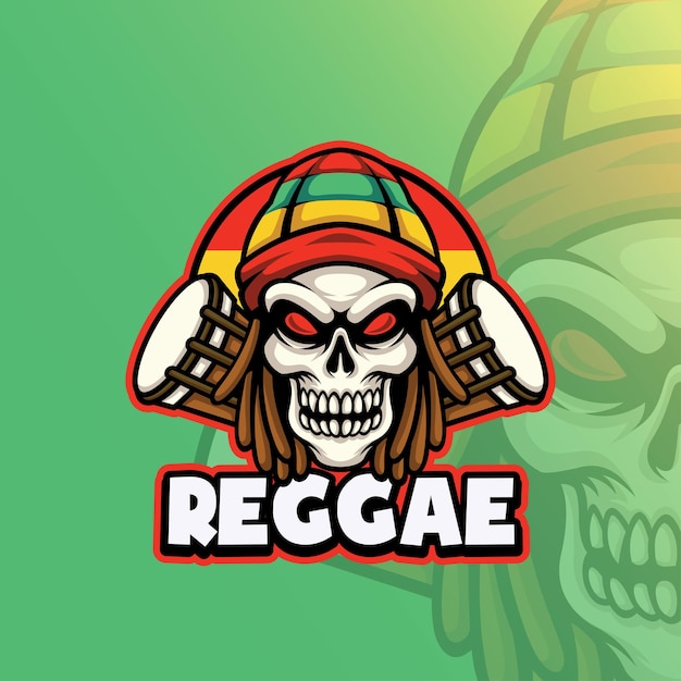 Skull Jimbe Player Reggae Mascot Logo Premium Template