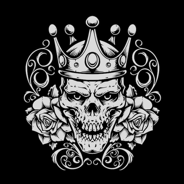 Vector skull king with roses and ornament illustration