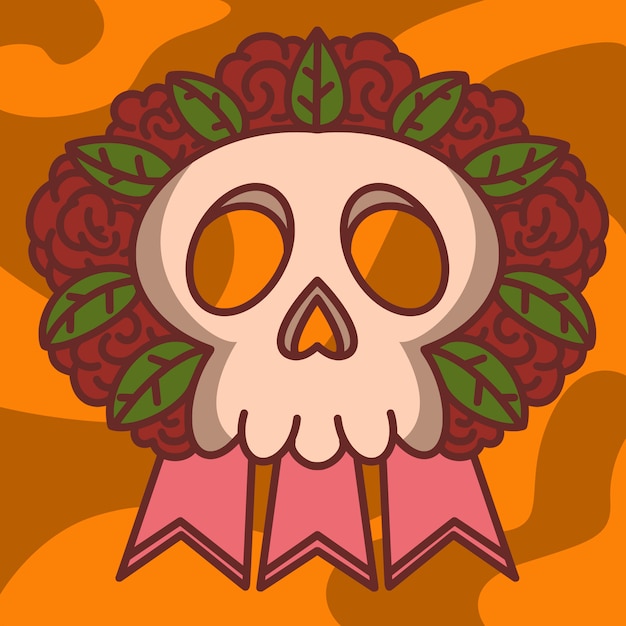 Skull, leaves, wreath, illustration