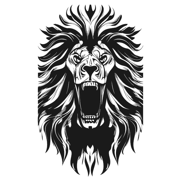 Skull lion hand drawn vector clip art black and white