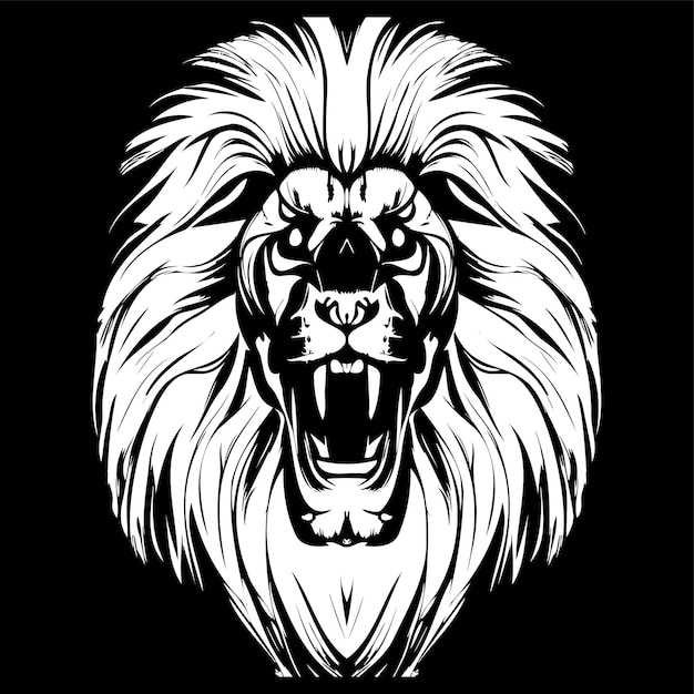 Татуировка черепа льва, нарисованная вручную, векторное изображение черно-белое