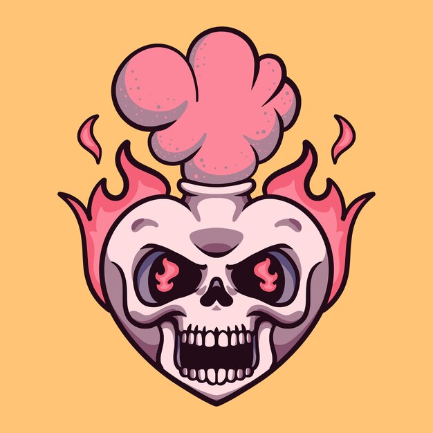 Vector skull love fire tattoo cartoon