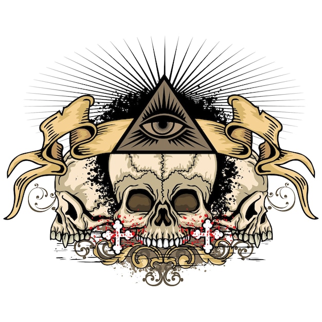 Skull and masonic sign with an eye grunge vintage design t shirts