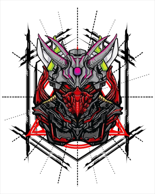 Skull Mecha Concept voor T-shirt en NFT-illustratie