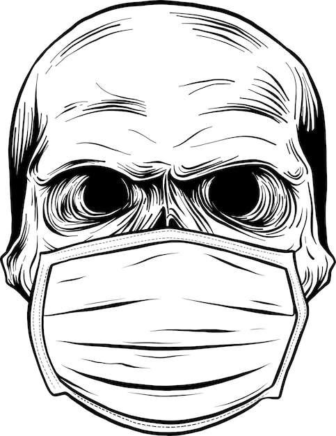 Skull in the medical mask Vintage vector illustration