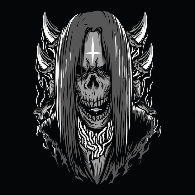 Vector skull metal black and white illustration